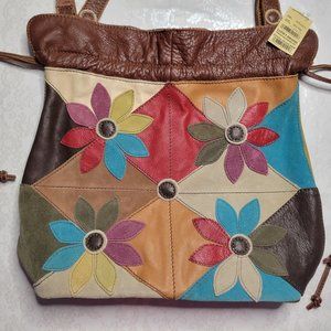 NWT RARE Lucky Brand Floral Patchwork Leather Suede Handbag Tote
